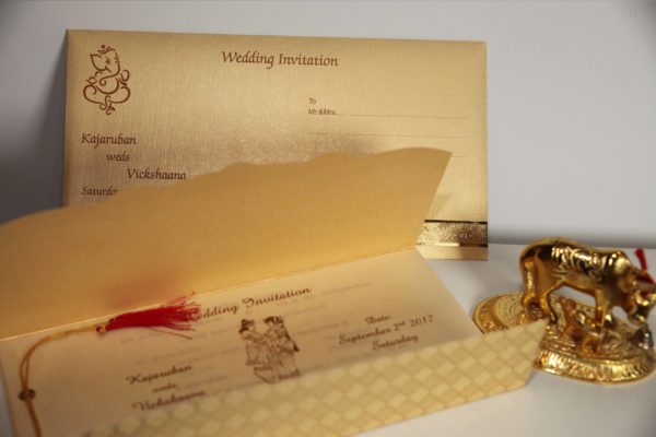 Golden Cream Broach Hindu wedding invitation-02