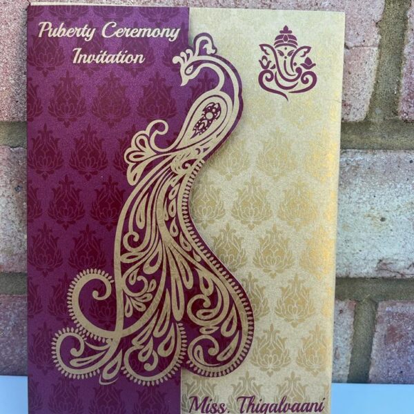 Maroon and Golden Peacock Wedding Invitation